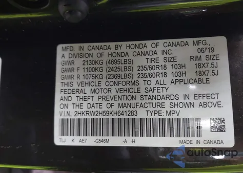 2019 Honda Cr-V Ex from USA, damaged, VIN 2HKRW2H59KH641283